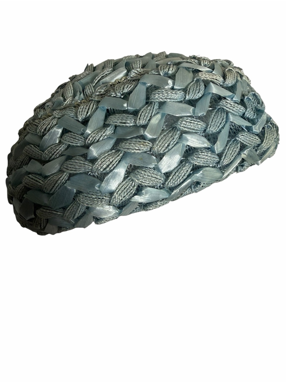 Vtg Woven Raffia Beret in Light Teal Pillbox Hat - Picture 2 of 8